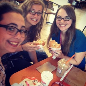 I also made some other friends at college, and here they are. This is one of our first outings to Dunkin Donuts, my favorite place for coffee. 