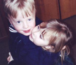 Well we don't have any semi-decent recent pictures so this is me and my cousin Chris from back when we were really little. We have gotten closer as we've grown up, and we do things like go out to eat together. This past summer we got to go to Ireland together and that was amazing.